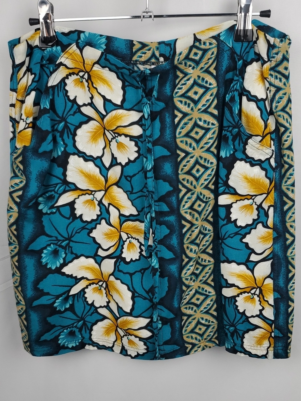Floral Teal Mini Skirt with Yellow Accents
